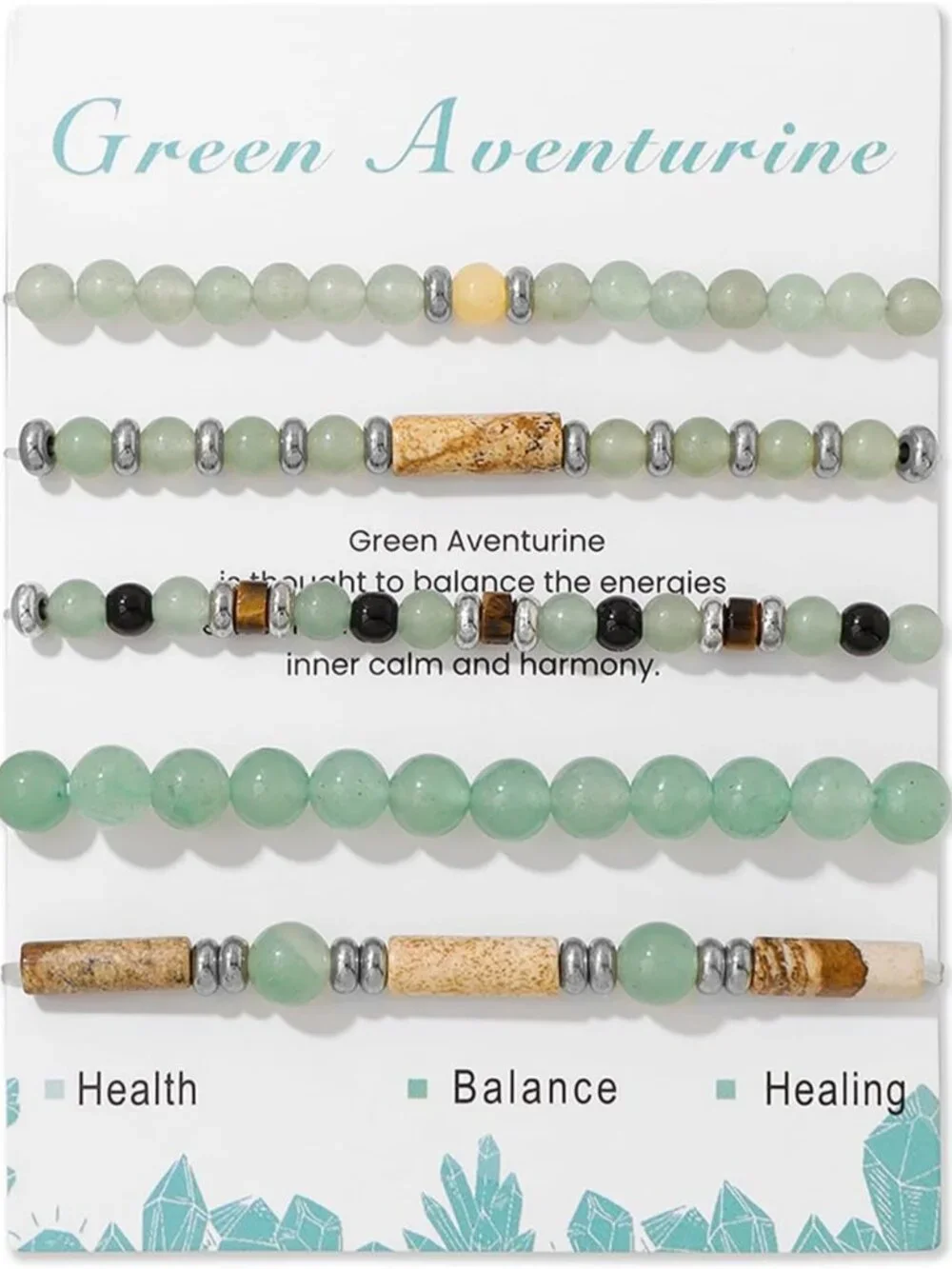 5Pcs Stackable Crystal Bracelets Set - Natural Stone Healing Beaded Jewelry